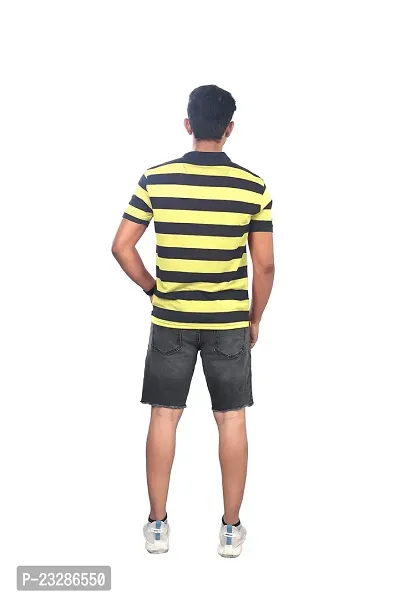 Rad prix Men Yellow and Black Thick Stripes Regular fit T-Shirt-thumb4