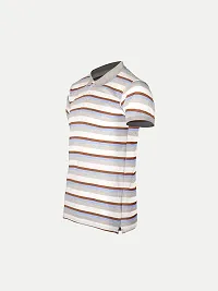 Mens Grey Fashion Striped Cotton Polo T-Shirt-thumb1