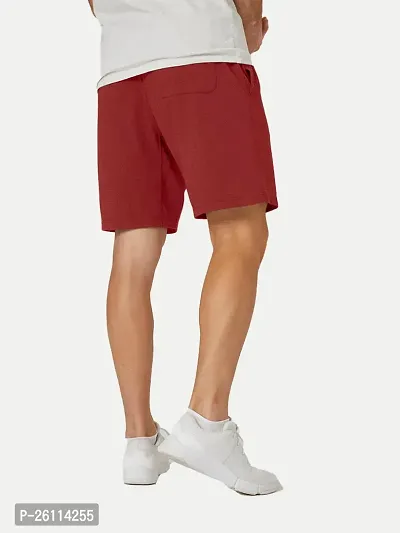 Mens Red Solid Knitted Casual Shorts-thumb4