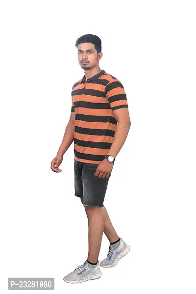 Rad prix Men Orange and Black Thick Stripes Regular fit T-Shirt-thumb3