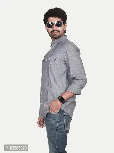 Rad prix Men Solid Grey Textured Cotton Shirt-thumb2