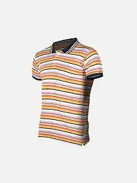 Mens Khaki Fashion Striped Cotton Polo T-Shirt-thumb1