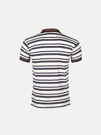 Mens Beige Fashion Striped Cotton Polo T-Shirt-thumb3