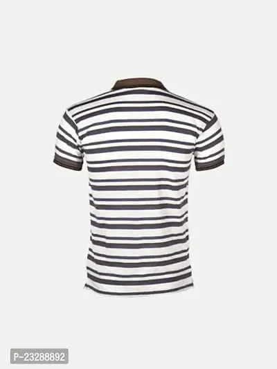 Mens Beige Fashion Striped Cotton Polo T-Shirt-thumb4