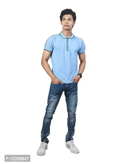 Rad prix Men Light Blue Cotton Contrast Tipping Polo T-Shirt