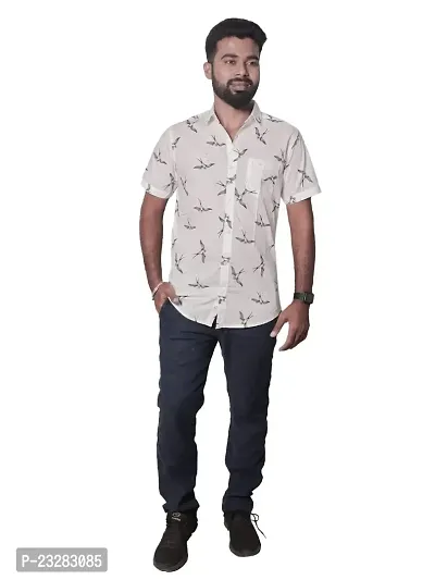 Rad prix Men All-Over Black  White Bird Printed Casual Cotton Shirt-thumb0