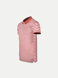 Mens Tomato Red Fashion Striped Cotton Polo T-Shirt-thumb1