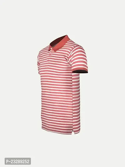 Mens Tomato Red Fashion Striped Cotton Polo T-Shirt-thumb2