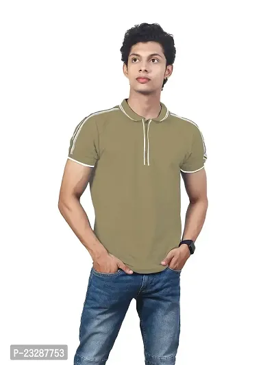 Rad prix Men Solid green Cotton Contrast Tipping Polo T-shirt-thumb0