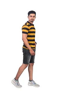 Men Mango and Black Thick Stripes Regular fit T-Shirt-thumb1