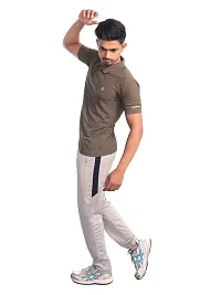 Men Basic Grey Polyester Polo Collared T-Shirt-thumb1