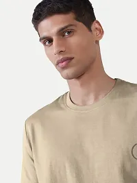 Rad prix Men Solid Beige Polyester Casual Loose T-Shirt-thumb1