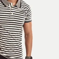 Mens Black Fashion Striped Cotton Polo T-Shirt-thumb2