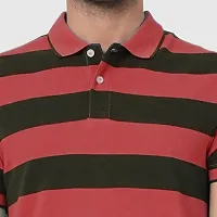 Rad prix Men Red and Black Thick Stripes Regular fit Polo T-Shirt-thumb2