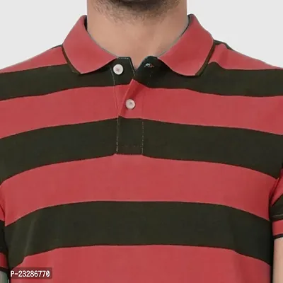 Rad prix Men Red and Black Thick Stripes Regular fit Polo T-Shirt-thumb3