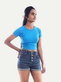 Rad prix Women Blue Cropped T Shirts-thumb1