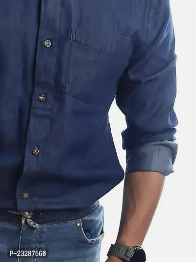 Rad prix Men Dark Blue Washed Full Sleeves Slim Fit Denim Shirt-thumb3