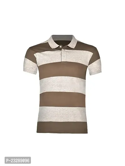 Mens Lt Brown Fashion Striped Cotton Polo T-Shirt