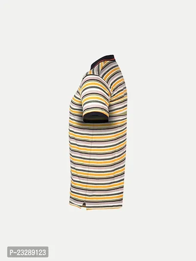 Mens Yellow Fashion Striped Cotton Polo T-Shirt-thumb3