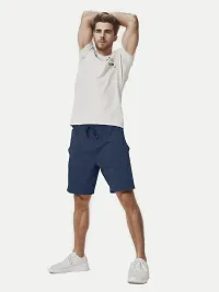 Mens Navy Melange Solid Knitted Casual Shorts-thumb2