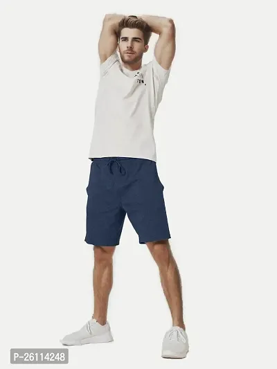 Mens Navy Melange Solid Knitted Casual Shorts-thumb3