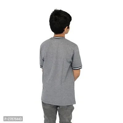 Boys Charcoal Contrast Round neck Melange T-shirt-thumb4