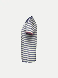 Mens Light Blue Fashion Striped Cotton Polo T-Shirt-thumb2