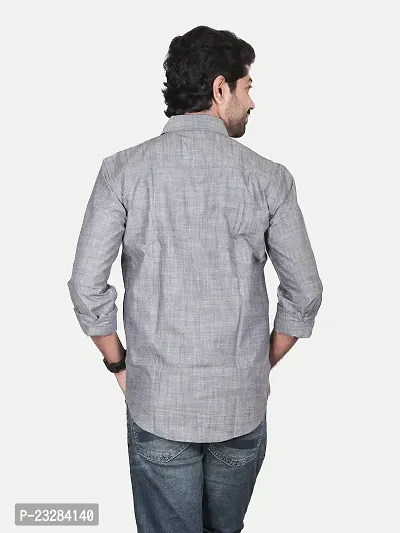 Rad prix Men Solid Grey Textured Cotton Shirt-thumb4