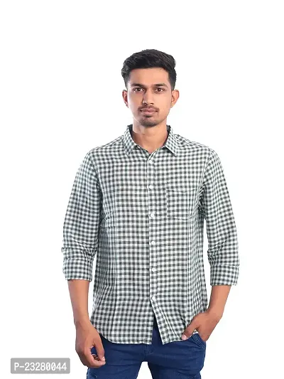 Rad prix Men White Gingham Checkered Cotton Casual Shirt