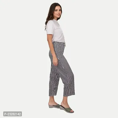 Rad prix Women Black Striped Loungewear Pants-thumb3