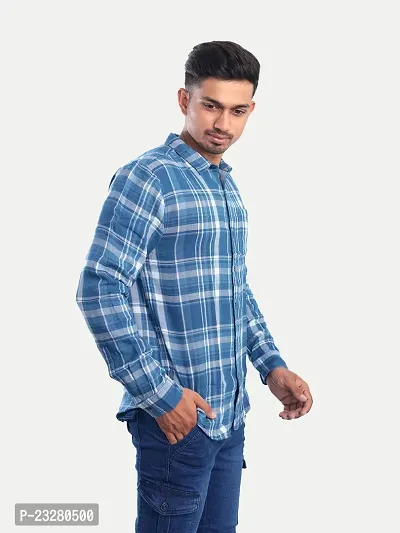 Rad prix Men Blue Checked Regular Fit Casual Cotton Shirt-thumb3