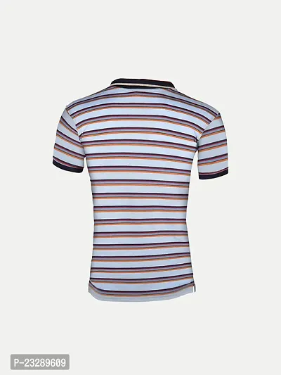 Mens Light Blue Fashion Striped Cotton Polo T-Shirt-thumb4