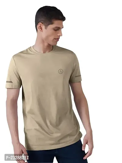 Rad prix Men Solid Beige Polyester Casual Loose T-Shirt-thumb0