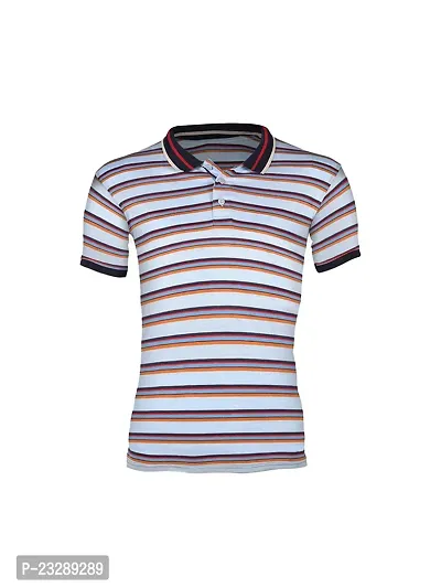 Mens Light Blue Fashion Striped Cotton Polo T-Shirt-thumb0