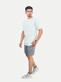 Men Green and Dark Blue Stripped Cotton Casual T-Shirt-thumb2