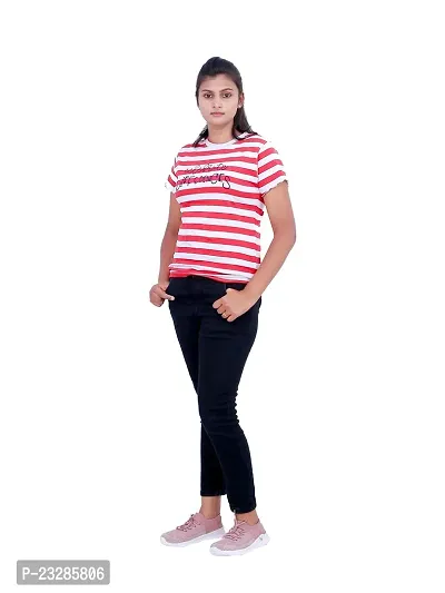 Women Stripe Printed Tees- Red Colour-thumb3