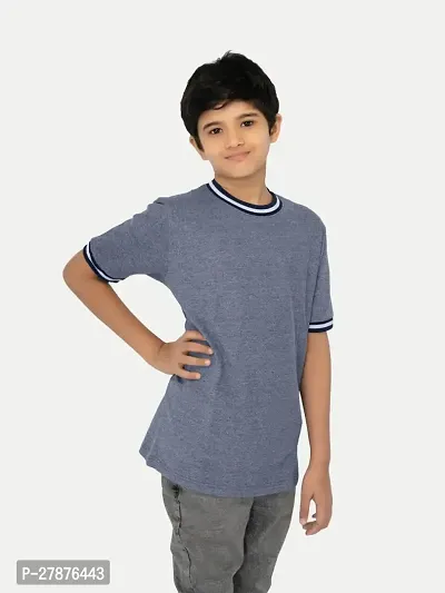 Boys Charcoal Contrast Round neck Melange T-shirt-thumb2