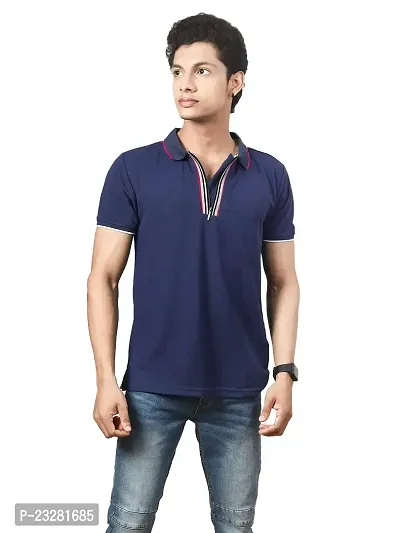 Rad prix Men Navy Cotton Contrast Tipping Polo T-Shirt