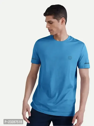 Rad prix Men Light Blue Polyester Active Crew Neck T-Shirt-thumb3