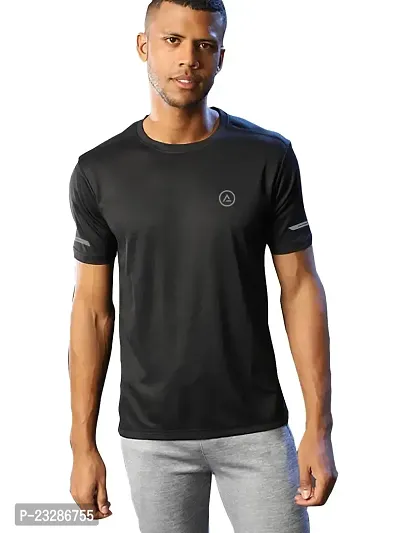 Rad prix Men Black Polyester Active Crew Neck T-Shirt