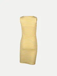 Women Yellow Stripe Knitted rib Sleeveless Dress-thumb3