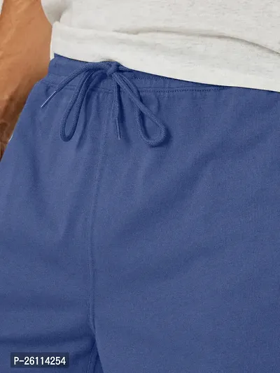 Mens Royal Blue Melange Solid Knitted Casual Shorts-thumb2