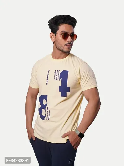 Stylish Yellow Cotton T-shirt For Men-thumb0