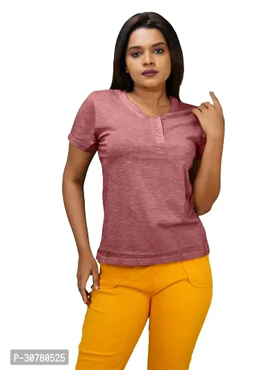 Womens Garment dye knit  Mauve Cotton Henley T-shirts