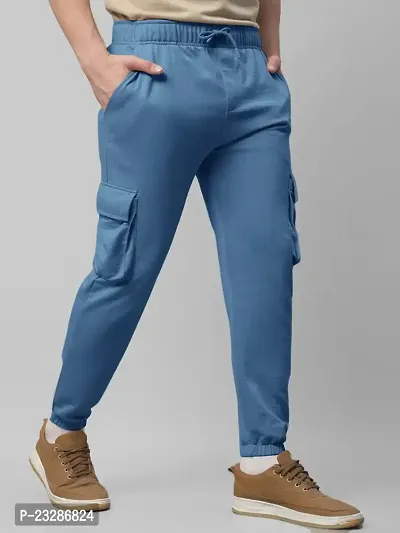 Rad prix Men Cool Blue Cotton Textured Cargo Joggers-thumb2