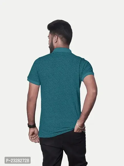 Rad prix Men Teal Ditsy Printed Polo T-Shirt-thumb4