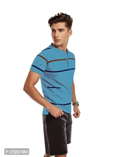 Mens Petrol Cotton Fashion Printed Polo T Shirt