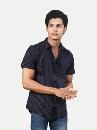 Rad prix Men Dark Persian Blue Checkered Casual Cotton Shirt-thumb2