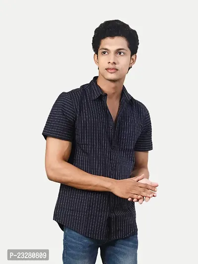 Rad prix Men Dark Persian Blue Checkered Casual Cotton Shirt-thumb3