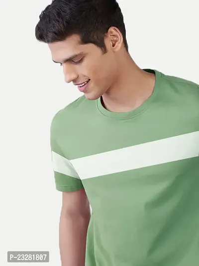 Rad prix Men Green Colour-Blocked Stripe Loose fit T-Shirt-thumb4